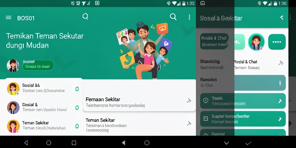 Antarmuka BOS01 yang menampilkan fitur Teman Sekitar.