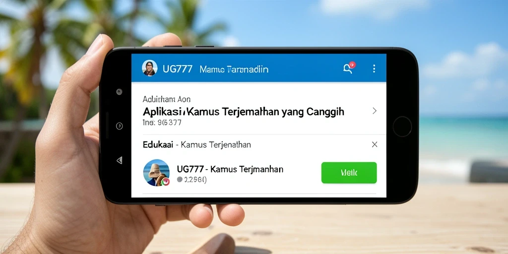 Tampilan antarmuka aplikasi Kamus Terjemahan UG777 yang intuitif.