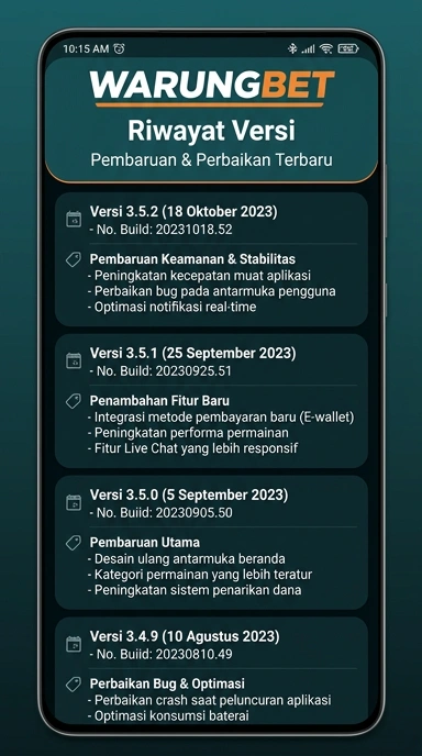 Tampilan riwayat versi warungbet